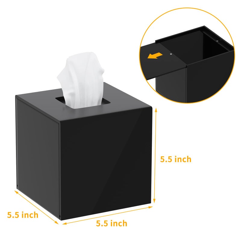 FEMELI Tissue Box Cover Square Acrylic Tissues Paper Holder for Bathroom Bedroom Office Black - Image 4